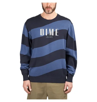 Dime Wave Striped Light Knit Sweater (Navy)