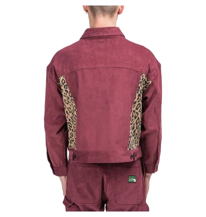 Brain Dead Leopard Contrast Trucker Jacket (Bordeaux)