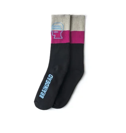 Brain Dead Striped Logo Socks (Schwarz / Tan / Pink)