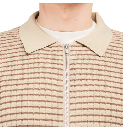 Stüssy Waffle Knit Longsleeve Zip Polo (Khaki)