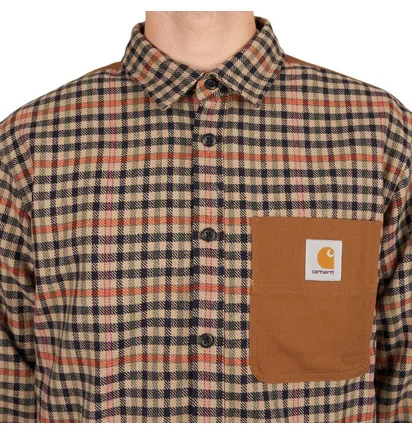 Carhartt WIP L/S Asher Shirt Check Leather (Braun / Orange)