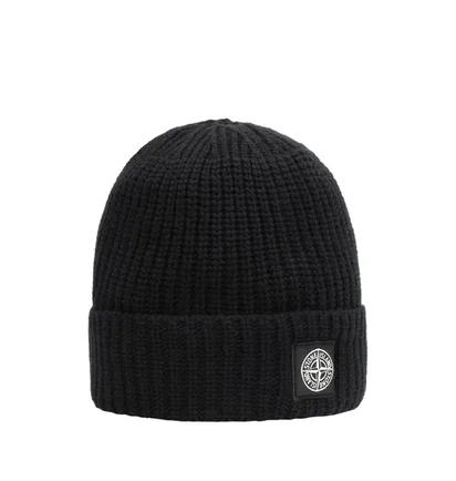 Stone Island Geelong Wool Patch Beanie (Schwarz)