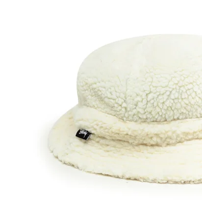 Stüssy Sherpa Fleece Bell Bucket Hat (Weiß)