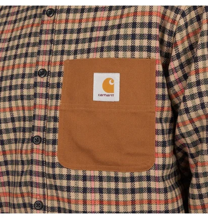 Carhartt WIP L/S Asher Shirt Check Leather (Braun / Orange)