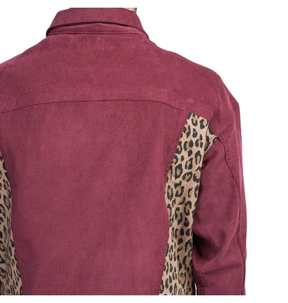 Brain Dead Leopard Contrast Trucker Jacket (Bordeaux)