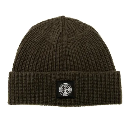 Stone Island Rib Knit Beanie (Olive)