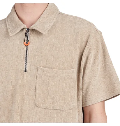 Brain Dead Knit Check Half Zip Shirt (Beige)
