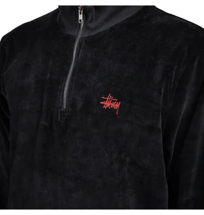 Stüssy Velours LS Zip Mock (Schwarz)