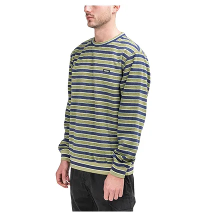 Stüssy Striped Polar Fleece Crewneck (Olive / Navy)