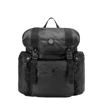 Stone Island Mussola Gommate Canvas Print Backpack (Schwarz)