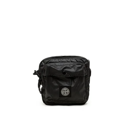 Stone Island Mussola Gommata Canvas Print Bumbag (Schwarz)