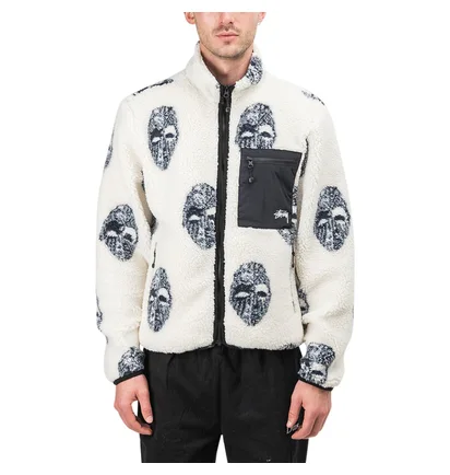 Stüssy Mask Jacquard Sherpa Jacket (Weiß / Schwarz)