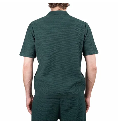 Dime Wave Cable Knit Polo (Dunkelgrün)