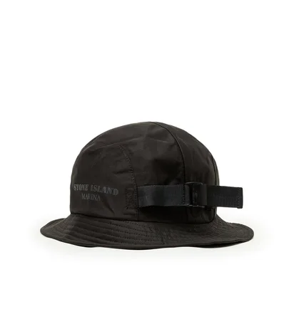 Stone Island Cotton Nylon Marina Bucket Hat (Schwarz)