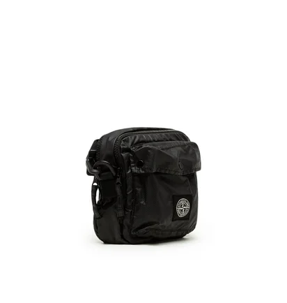 Stone Island Mussola Gommata Canvas Print Bumbag (Schwarz)
