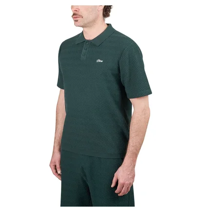 Dime Wave Cable Knit Polo (Dunkelgrün)