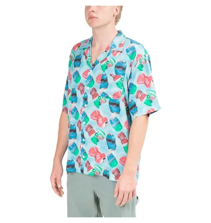 Brain Dead x Aaron Jupin Cans Hawaiian Shirt (Blau)