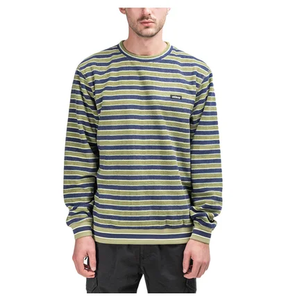 Stüssy Striped Polar Fleece Crewneck (Olive / Navy)