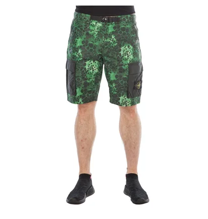 Stone Island Alligator Camo Cotton - Nylon Shorts (Grün)