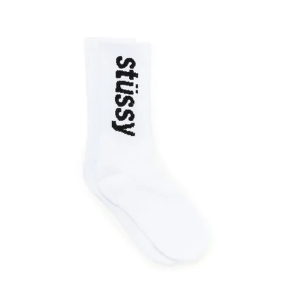 Stüssy Helvetica Jacquard Crew Socks (Weiß)