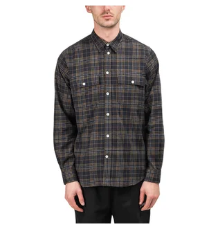 Norse Projects Villads Brushed Flannel Shirt (Navy / Gelb)