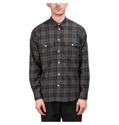 Norse Projects Villads Brushed Flannel Shirt (Navy / Gelb)