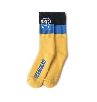 Brain Dead Striped Logo Head socks (Gelb / Blau / Schwarz)