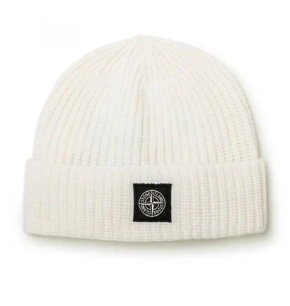 Stone Island Rib Knit Beanie (Weiß)