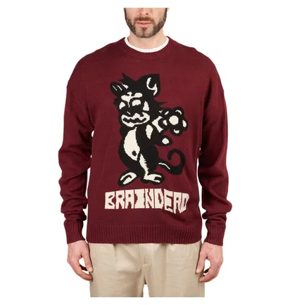 Brain Dead Meow Knit Sweater (Dunkelrot)