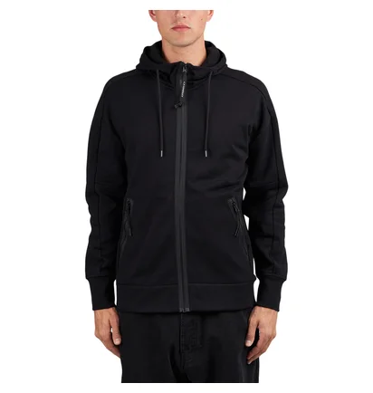 C.P. Company Diagonal Raised Fleece Goggle Zipped Hooded Sweatshirt (Schwarz)