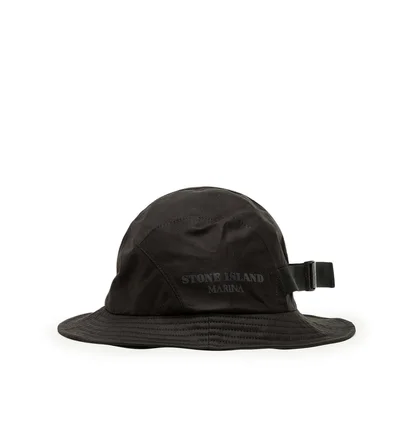 Stone Island Cotton Nylon Marina Bucket Hat (Schwarz)