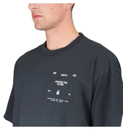 Obey Around the Globe Pigment T-Shirt (Schwarz)