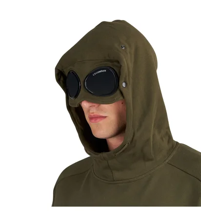 C.P. Company Diagonal Raised Fleece Goggle Hooded Sweatshirt (Grün)