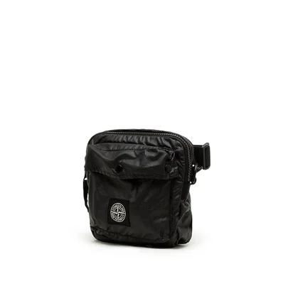 Stone Island Mussola Gommata Canvas Print Bumbag (Schwarz)