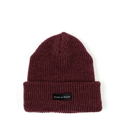 Raised By Wolves Waffle Knit Watch Beanie (Weinrot)