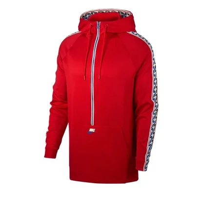 Nike NSW Taped Half Zip Hooded Poly (Rot / Weiß)