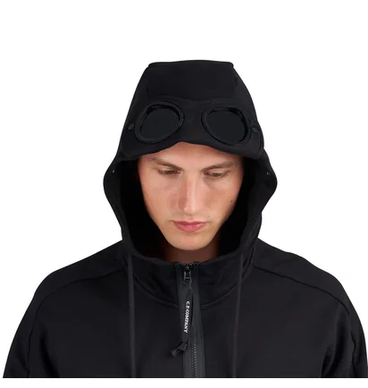 C.P. Company Diagonal Raised Fleece Goggle Zipped Hooded Sweatshirt (Schwarz)