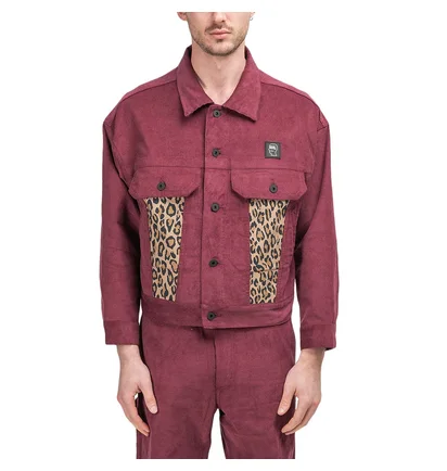 Brain Dead Leopard Contrast Trucker Jacket (Bordeaux)