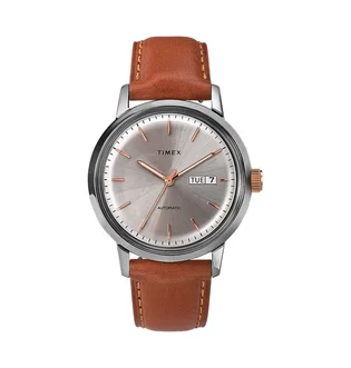 Timex Archive Marlin Automatic Day-Date 40mm Leather Strap (Braun / Silber)