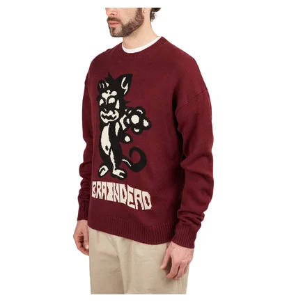 Brain Dead Meow Knit Sweater (Dunkelrot)