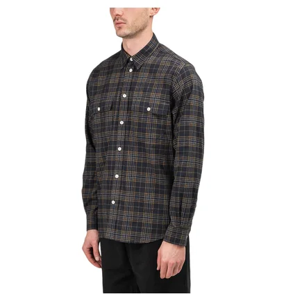 Norse Projects Villads Brushed Flannel Shirt (Navy / Gelb)