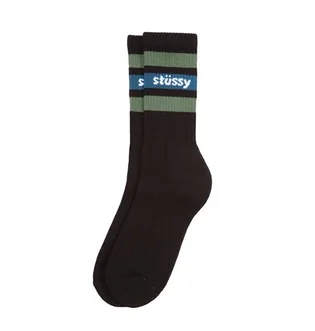 Stüssy SP19 Stripe Crew Socks (Schwarz / Olive)