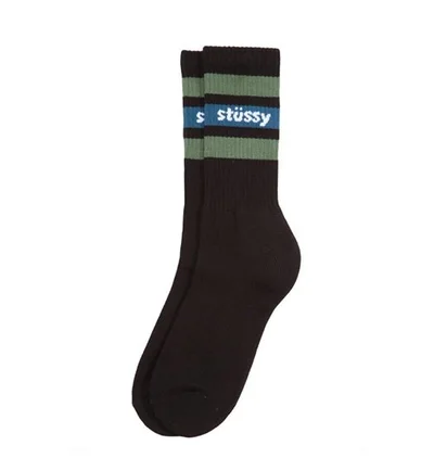 Stüssy SP19 Stripe Crew Socks (Schwarz / Olive)