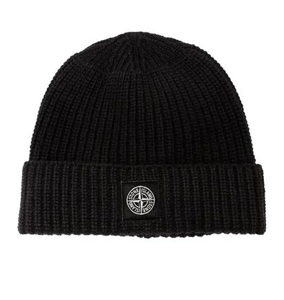 Stone Island Rib Knit Beanie (Schwarz)