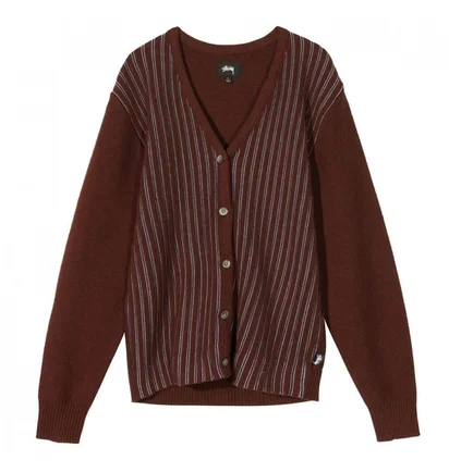 Stüssy Stripe Cardigan (Weinrot)