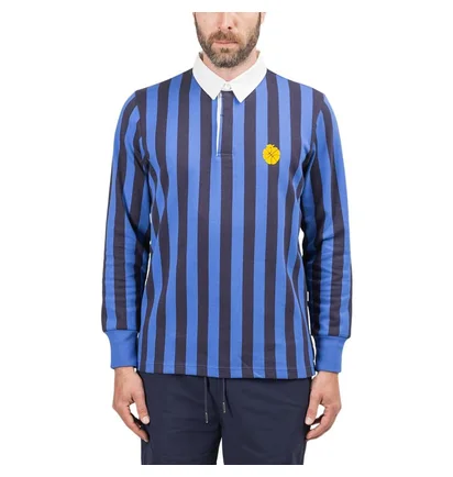 Aimé Leon Dore Vertical Striped Rugby Polo (Navy / Blau)