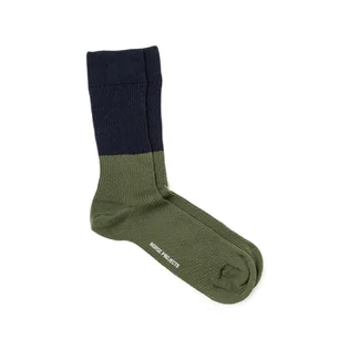 Norse Projects Bjarki Colour Block Texture Socks (Navy / Olive)