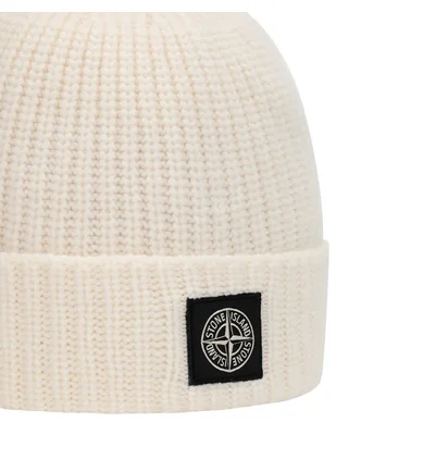 Stone Island Geelong Wool Patch Beanie (Weiß)