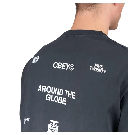 Obey Around the Globe Pigment T-Shirt (Schwarz)