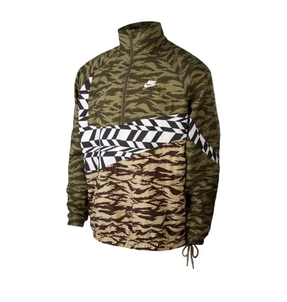 Nike Sportswear AOP Swoosh Woven Half Zip (Olive / Weiß)